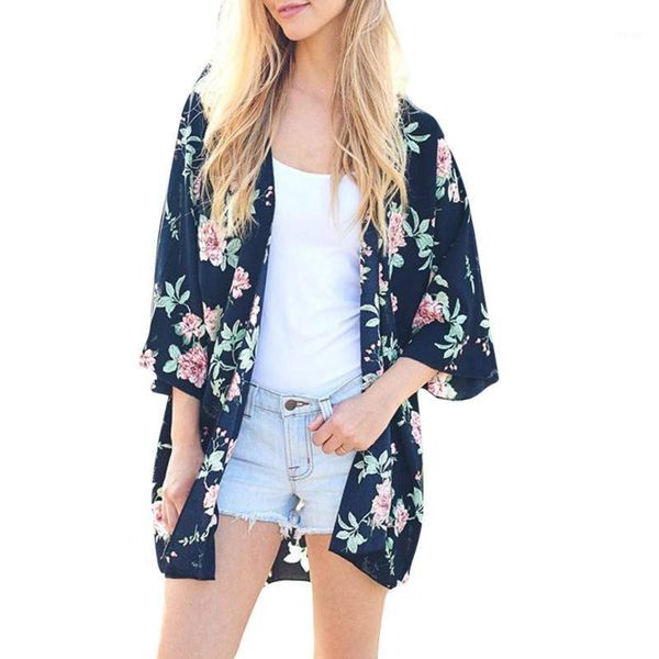 

women's swimwear 2021 casual floral print chiffon kaftan beach cover up cardigan shawl women summer swimsuit pareos cape saida de praia, White;black