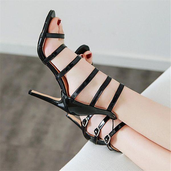 

peep toe party gladiator ladies buckle strap shoes black size 34-46 high heels sandals women for 2021