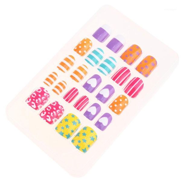 

boxes nail sticker set lovely fake nails self-adhesive artificial for kids little girls (assorted color)1, Red;gold