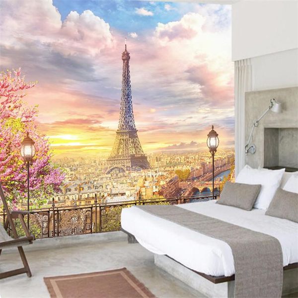 

wallpapers custom any size 3d wall mural modern fashion eiffel tower flowers perspective sticker
