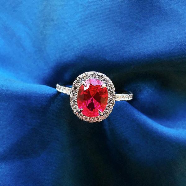

cluster rings 100% 925 sterling silver oval cut ruby gemstone wedding engagement vintage ring for women gift fine jewelry, Golden;silver