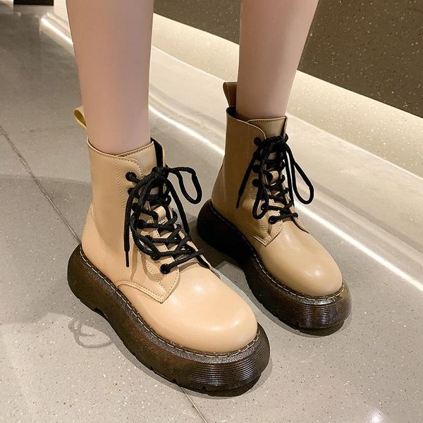 

boots rock shoes woman boots-women lace up winter footwear round toe luxury designer 2021 rubber autumn ladies mid-calf lolita mid cal, Black