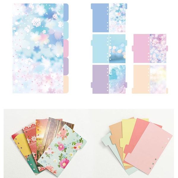

5pcs/set paper index divider a5 a6 cute 6 holes for binder planner notebook stationery accessories notepads, Purple;pink