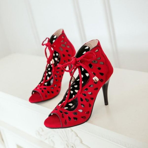 

big size 9  11-13 high heels sandals women shoes woman summer ladies engrave a hole in the fish's mouth, Black