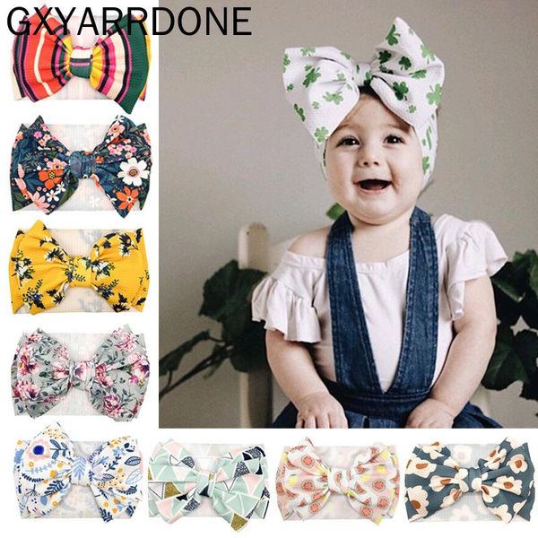 

flower hair bow headband for girls cute baby elastic bands kids floral print turban summmer accessories, Slivery;white
