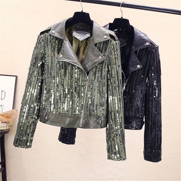 

lantejoules couture plutonium leather jacket q201, Black