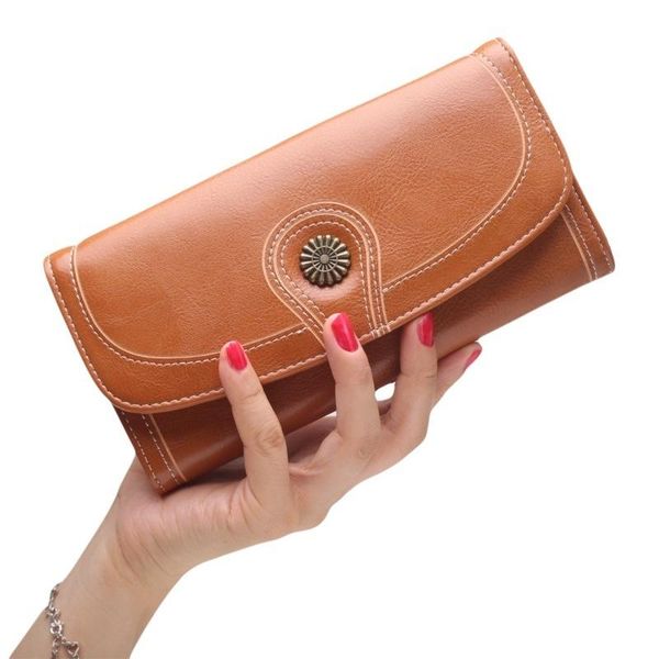 

wallets hand bag cross border oil wax skin mobile phone women's long wallet large banknote clip wholesale h660, Red;black