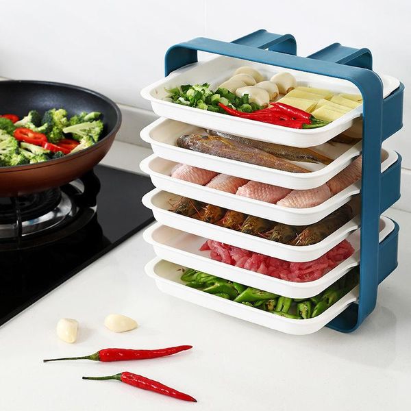 

kitchen organizer storage box household tray set vegetable meat fish rack wall-mounted drawer punch 6 layers & organization