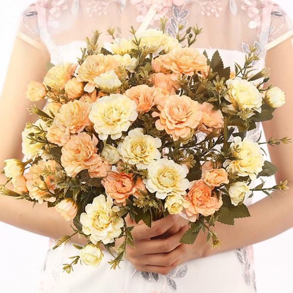 

bouquet artificial flowers peony tea rose autumn carnation silk fake flower for diy living room home garden wedding decoration decorative &