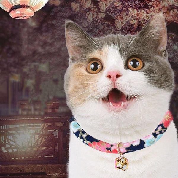 

pet cat collar cute print bell adjustable nylon ribbon for cats small dogs puppy neck strap 15-37cm collars & leads