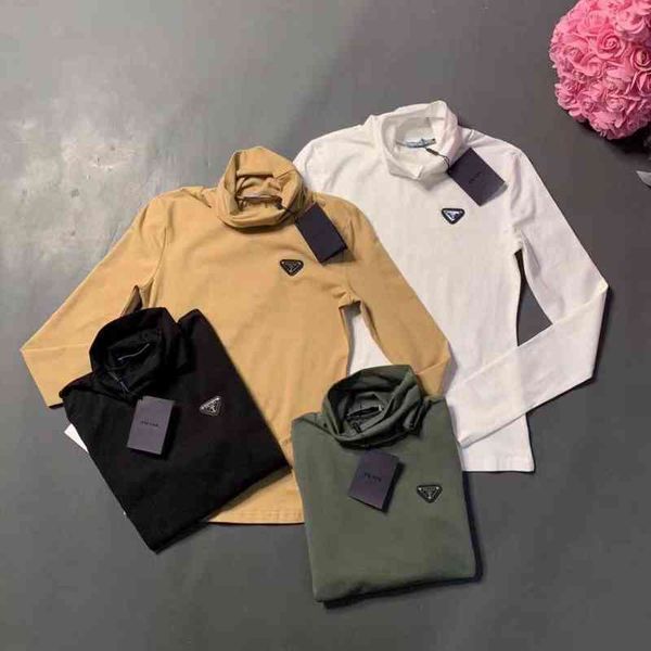 

chaopai 21 autumn and winter p family triangle badge super classic versatile simple atmospheric high collar long sleeve bottomed t-shirt, Black