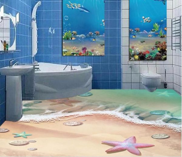 

wallpapers 3d floor painting wallpaper beach pebbles starfish pvc self-adhesive