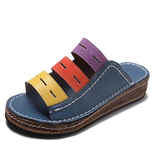 

designer fish mouth women slippers women's platform color matching wild roman casual shoes slides, Black