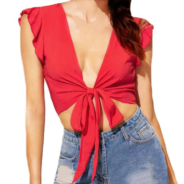 

women's t-shirt ygyeeg summer women casual tank crop deep v-neck short nightclub wear tshirts folds sleeve top, White