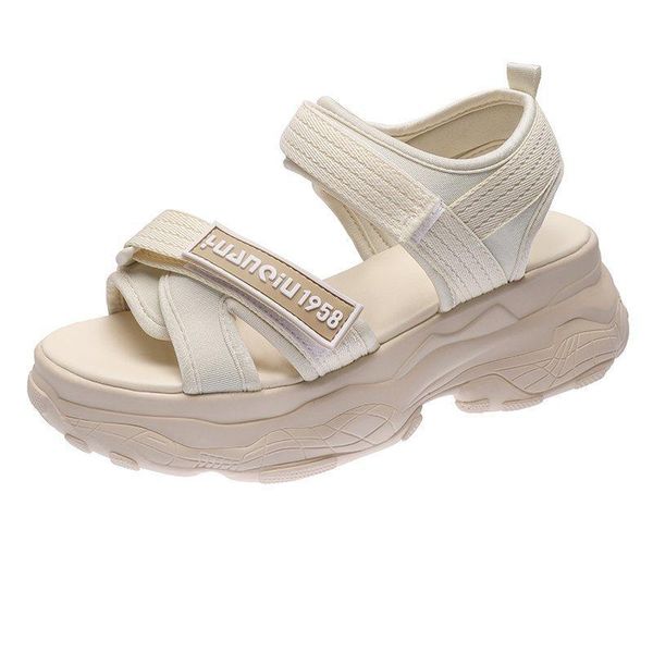 

summer women platform sandals designers 6cm height increasing wedges casual shoes woman fashion mesh hook loop chunky, Black