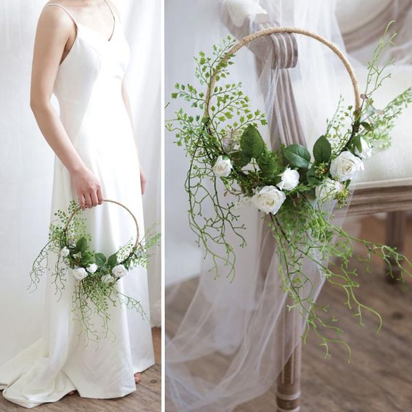 

wedding flowers sesthfar white&green artificial flower bridal bouquet wreath wall hanging garland decoration for