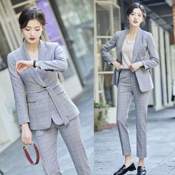 Женские костюмы Blazers 2021 Fashion Grey Blazer Женщины брюки и куртки наборы дамской деловой работы носить одежду