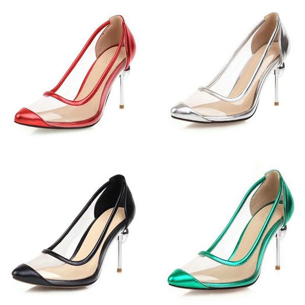 

dress shoes golden rhinestone pvc transparent women pumps high heels party wedding size 41 42 43 44 45 stilettos nightclub, Black