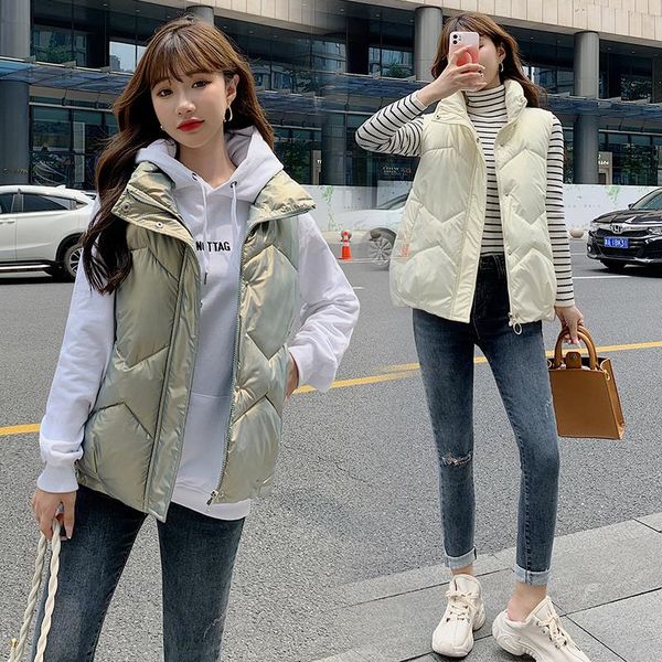 

women's vests 2021 autumn winter women vest coat warm sleeveless zipper thick padded casual waistcoat for, Black;white