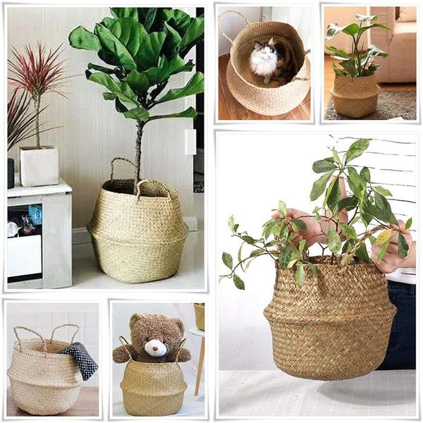 

storage baskets 2021 soft seagrass wickerwork foldable flower pots basket planter woven dirty laundry hamper toys
