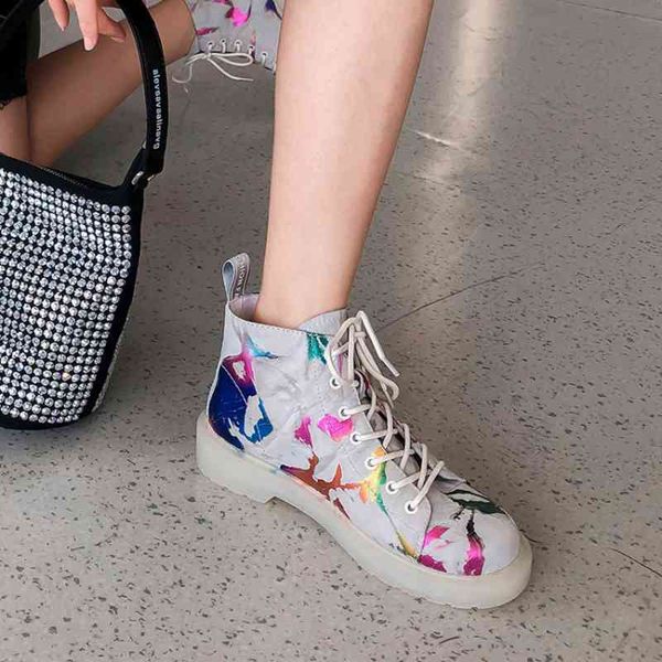 

spring/autumn women boots genuine leather round toe women boots square heel print girl shoes non-slip boot for women 210507, Black