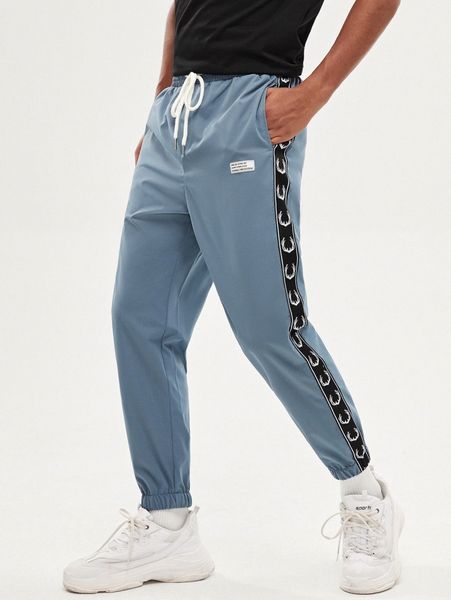 

men letter patch side stripe pants t6ea#, Black