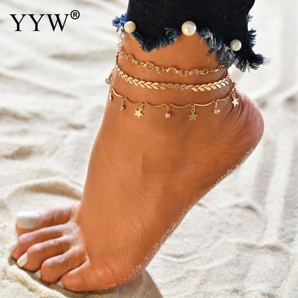 

anklets golden women long chain simple style leg bracelets summer beach barefoot crochet sandals foot accessories decoration, Red;blue