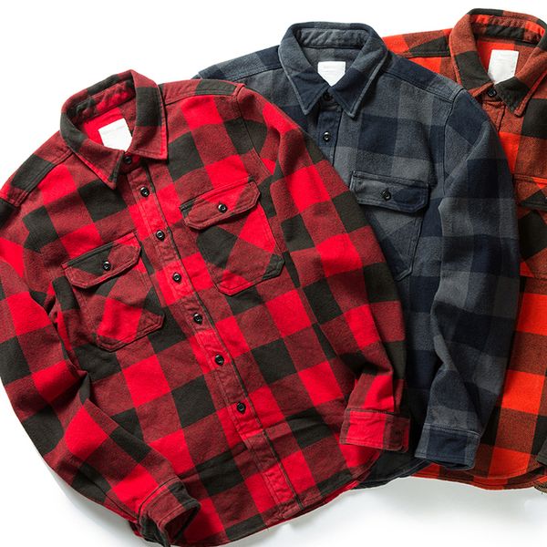 

custom men's 100% cotton men flannel plaid shirt thick black red retro autumn winter button down long sleeved vintage, White;black
