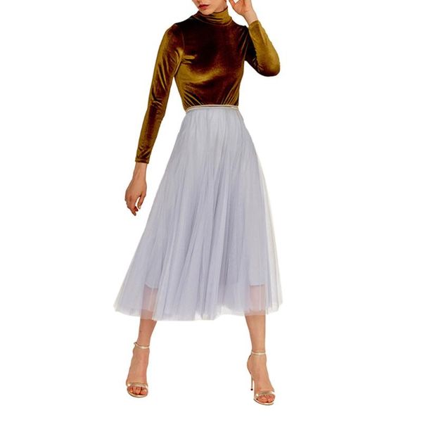 

skirts women 2021 spring summer gradient korean fashio nable women's pleated elegant mid-waist stretch a-shaped skirt mesh z0410, Black