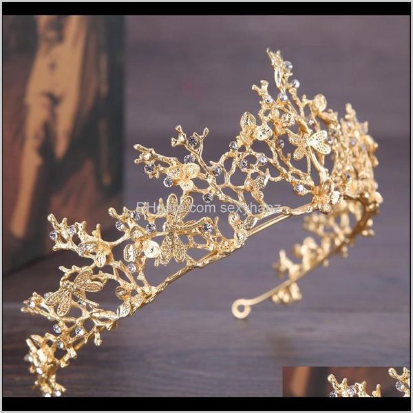 

drop delivery 2021 fashion crystal bridal crown light gold tiaras for women bride wedding hair jewelry accessories xqm6c, Slivery;golden