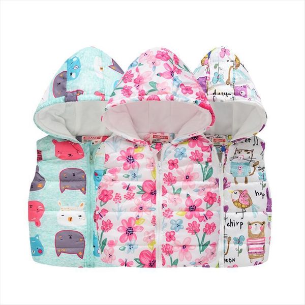 

girls down vests childrens cotton vest with hooded baby flower waistcoat kids warm autumn spring outerwear 2 6 years, Camo