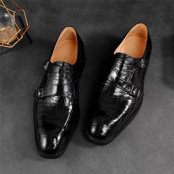 

authentic crocodile belly skin businessmen fancy dress shoes genuine real true alligator leather male lace-up point toe, Black