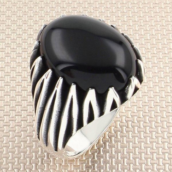 

modern fashion big oval black onyx stone men silver ring made in turkey solid 925 sterling cluster rings, Golden;silver