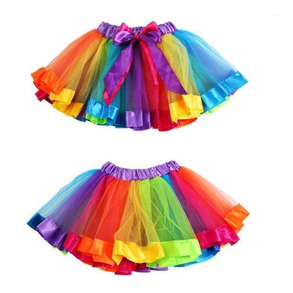 

skirts summer girls skirt kids petticoat rainbow pettiskirt bowknot tutu dancewear saias faldas 2021 t#, Blue