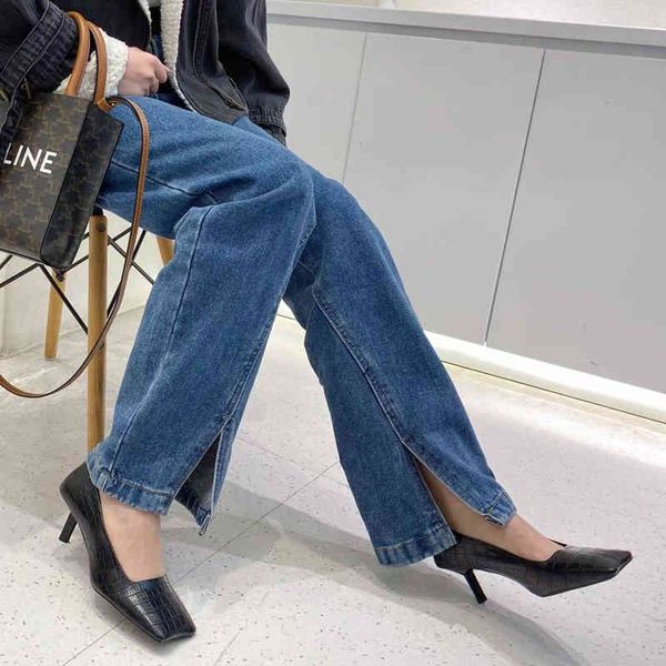 

fashion women pumps square toe silver shallow slip on thin high heels casual pumps party nightclub office shoes woman size 35-39 210513, Black
