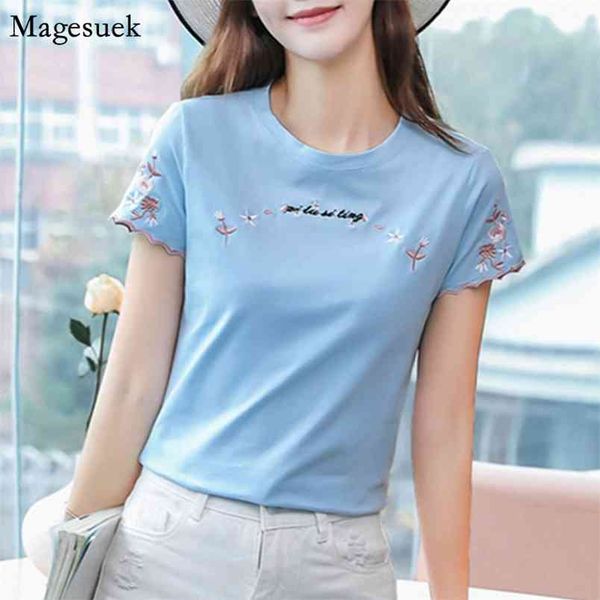 

fashion summer blouse women clothing short sleeve o neck shirt female embroidery floral plus size casual blouses 8590 210512, White