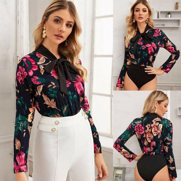 

women's jumpsuits & rompers women bow collar long sleeve shirt bodysuit stretch leotard jumpsuit, Black;white