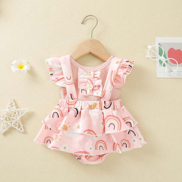 

clothing sets baby girl romper set toddler girls french dress and print sister skirt rib strap cotton suit fashion summer casual outfits, White