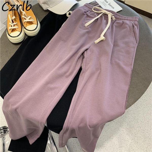 

women's pants & capris wide leg women simple drawstring oversize autumn comfort college pure all-match leisure fashionable daily fema, Black;white