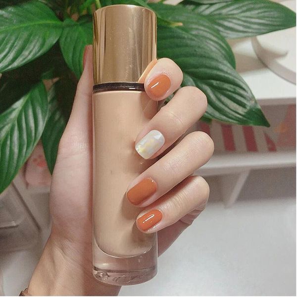 

false nails 24pcs/set detachable fake tips with glue simple design full cover manicure art long square head pumpkin shell nail, Red;gold