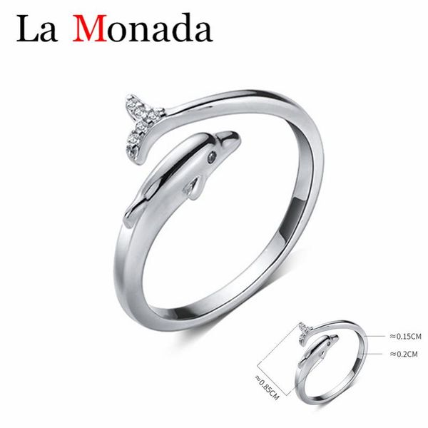 

cluster rings 925 sterling silver cute zircons dolphin finger ring animal adjustable minimalist fine jewelry, Golden;silver