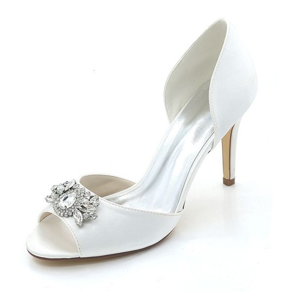 

sandals high heels satin wedding shoes women peep toe heeled slip on prom evening formal party ladies dress pumps ye11, Black