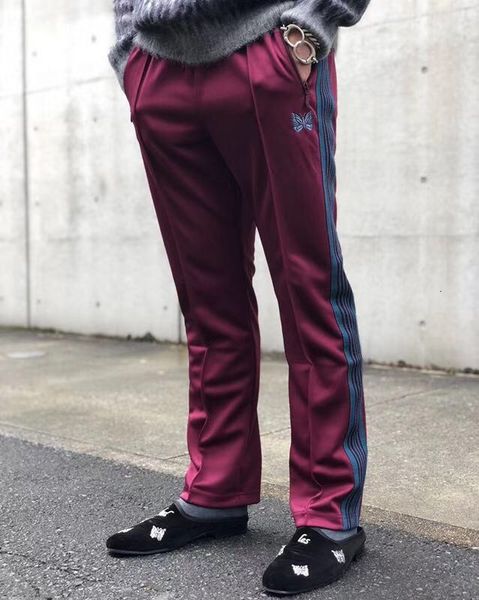 

version 1:1 japan needles side striped butterfly embroidery track joggers straight fit loose men pants sweatpants, Black