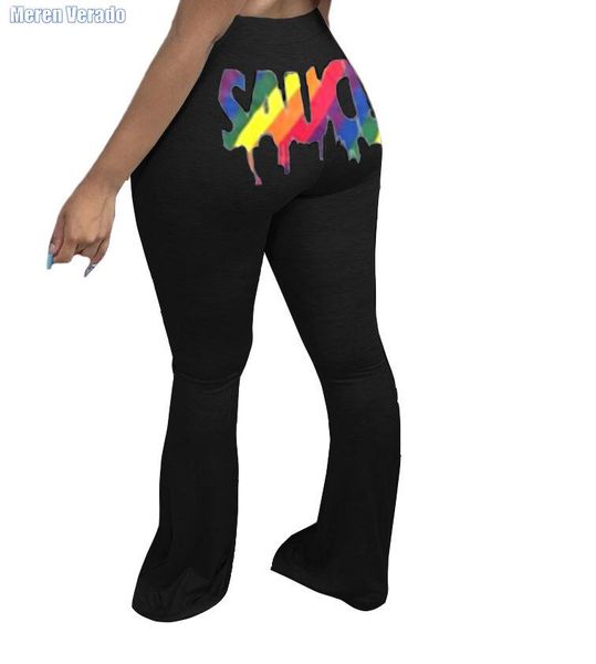 

women's pants & capris meren verado fashion women sauce letter print wide leg flare bellbottoms high waist trousers draped jogger sweat, Black;white