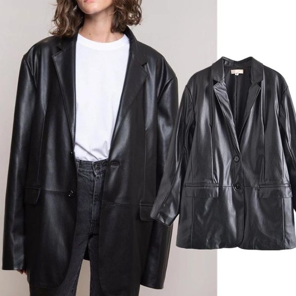 

women's suits & blazers jenny&dave women and jackets england style blazer high street retro oversize mujer pu leather casual top, White;black
