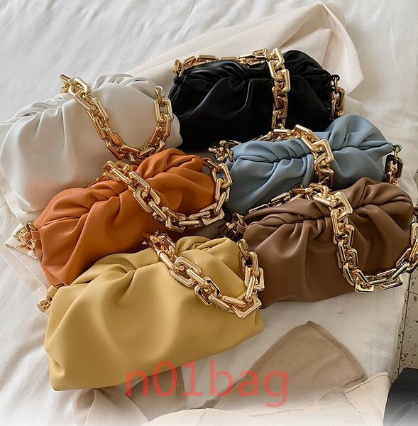 

2021 designers fashion shoulder underarm bag female popular new summer fold wide gold chain clouds white