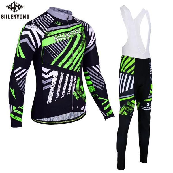 

racing sets siilenyond men winter fleece cycling wear warm long sleeve backpack suit can be customized, Black;blue