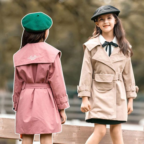 

coat european style girl's overcoat spring autumn long windproof jacket for girls kids fashion casual children outwear, Blue;gray