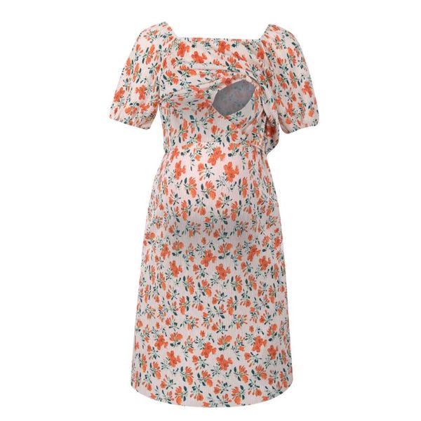 

maternity dresses summer women pregnant clothes pleated flower short sleeve casual dress ladies fashion clothing, White