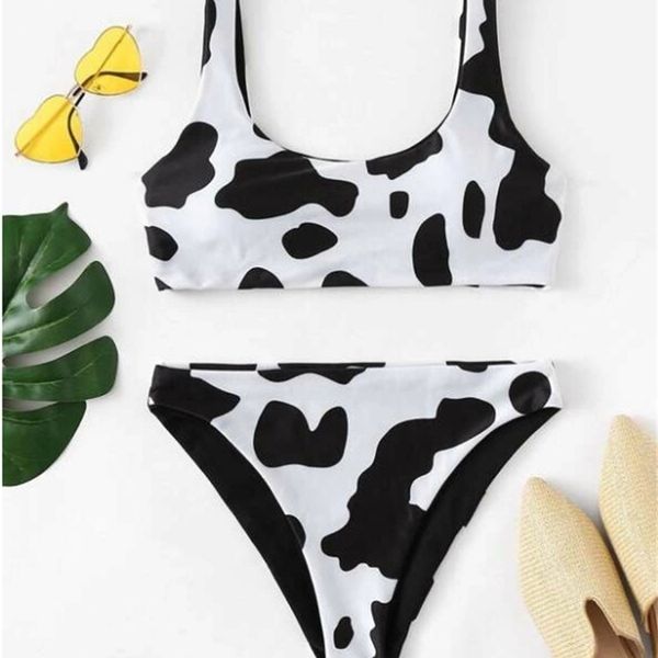 

factorylrlq split 2020 tank new cow print bikini women's swimsuit, White;black